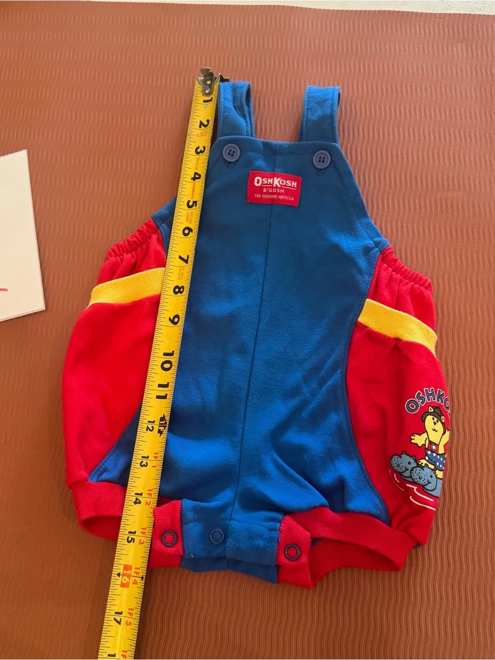 Vtg 90s Oshkosh Colorblock‎ Shortall w Bear Hippo Graphic 6-9M